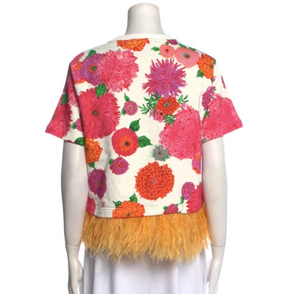 La DoubleJ La Scala Tee Floral Cotton Feather Trim Blouse Crew Neck Size Small - Picture 7 of 7